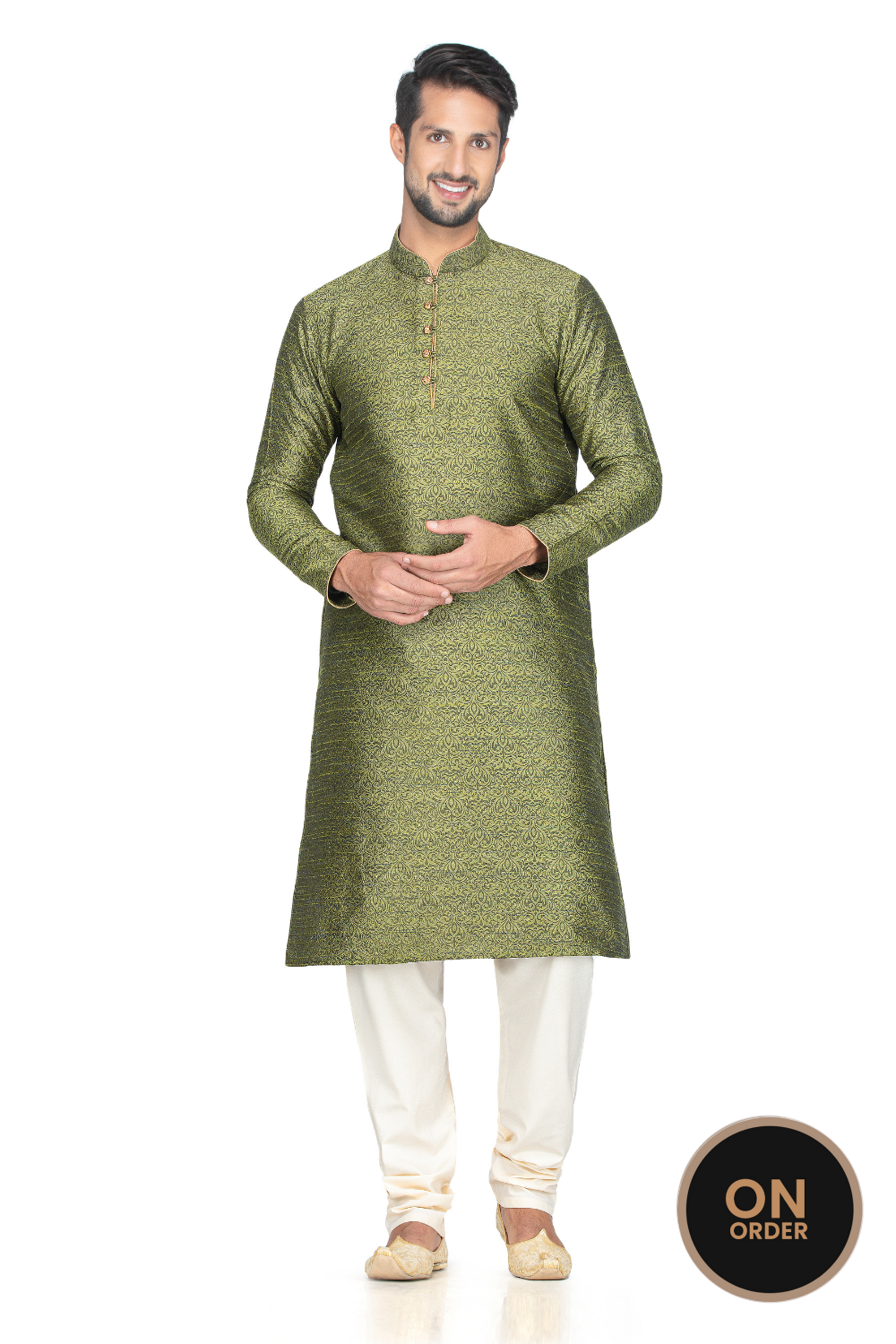 Banarasi olive green kurta pajama for mehndi night