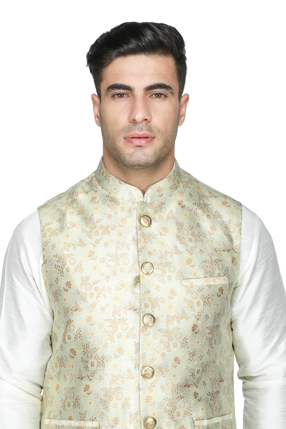 FASHIONABLE MINT GREEN AND GOLD WAIST COAT