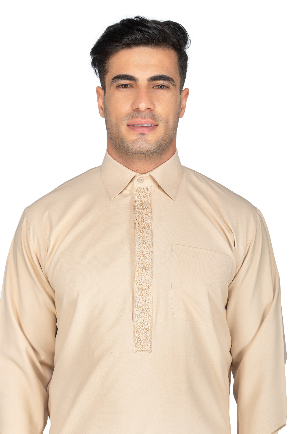 Comortable soft beige kurta salwar with shirt collar