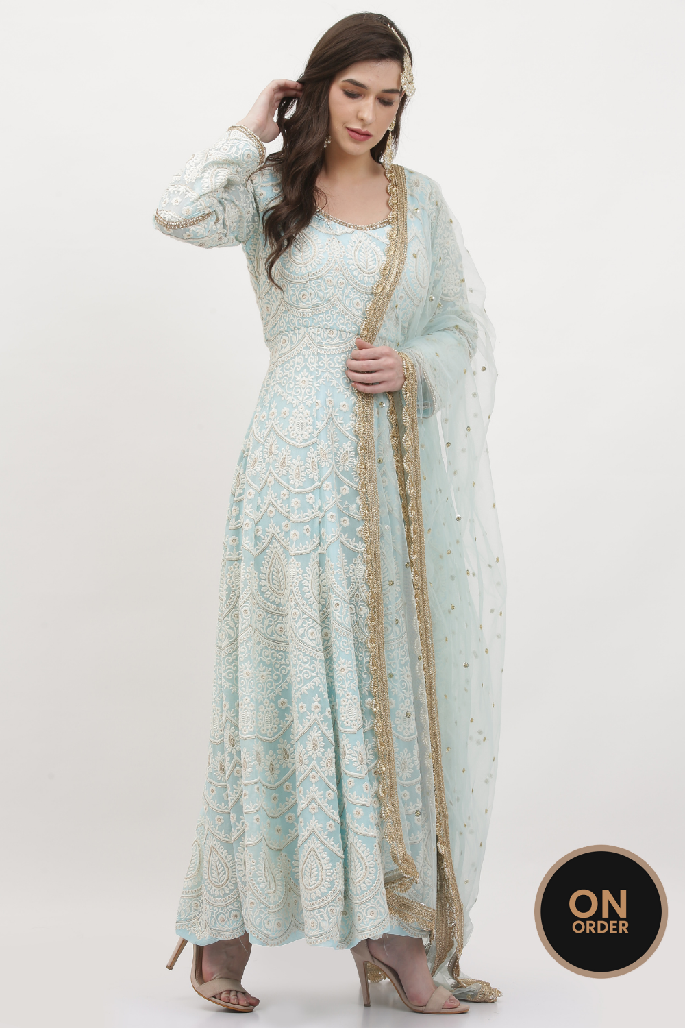 ICE BLUE EMBROIDED ANARKALI