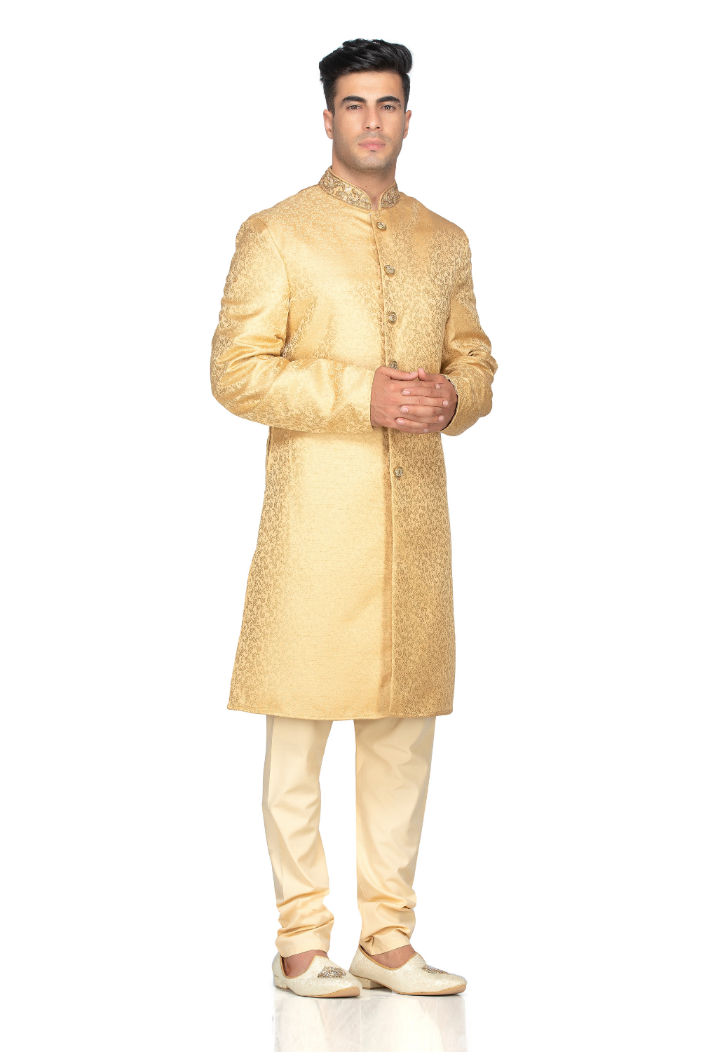RICH GOLD INDO WESTERN KURTA PAJAMA WITH BAND EMBROIDERY