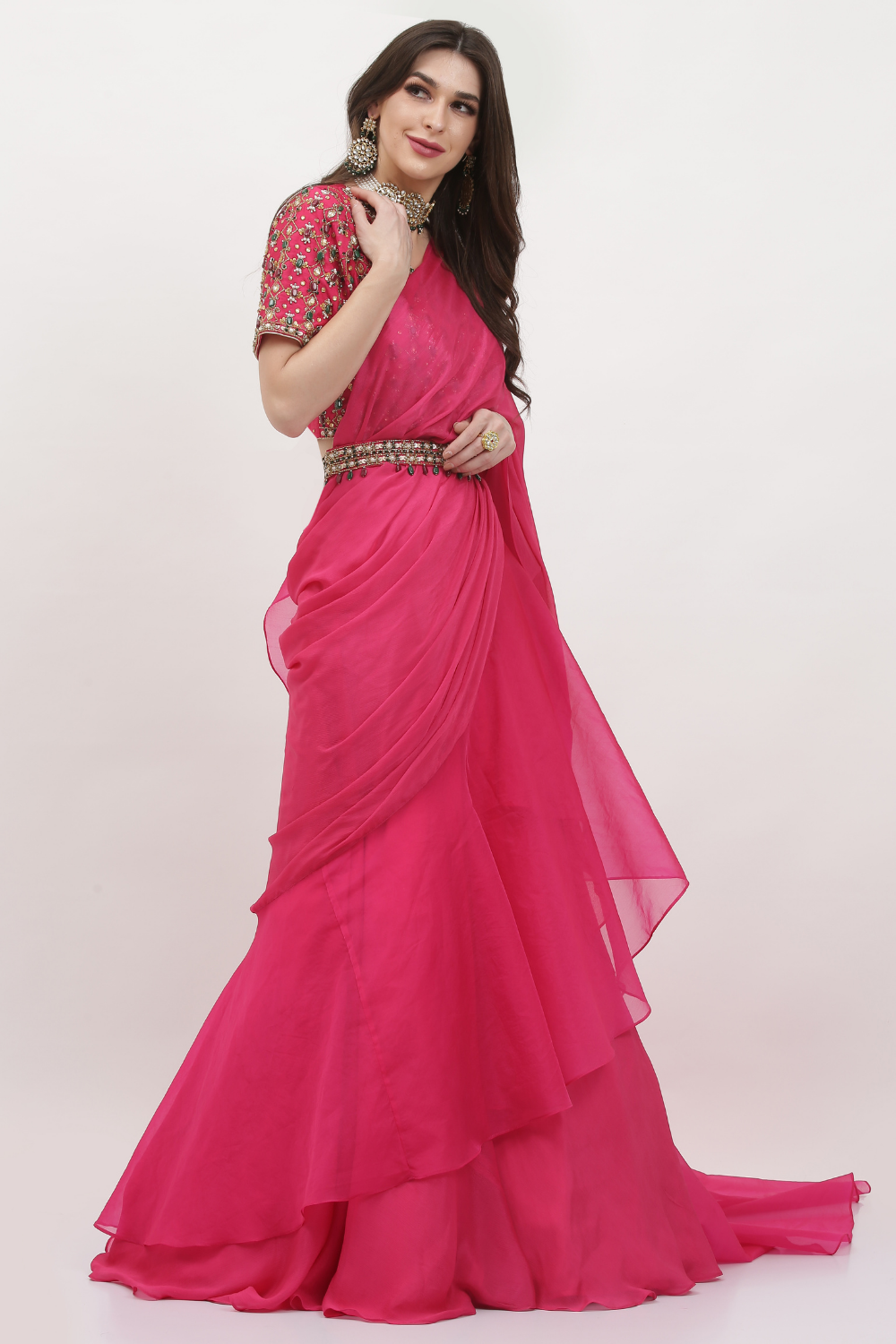 FUSCIA PINK DRAPE LEHENGA SET