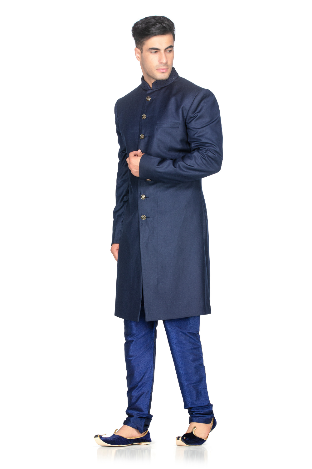 STYLISH NAVY BLUE QUILTED INDO WESTERN