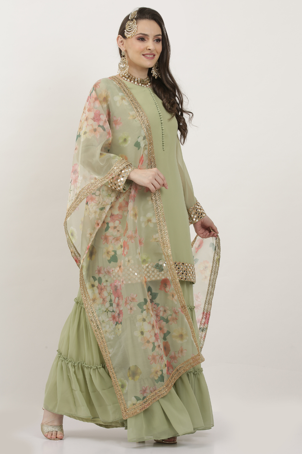 LAYERED GHARARA SUIT WITH ORGANZA DUPATTA