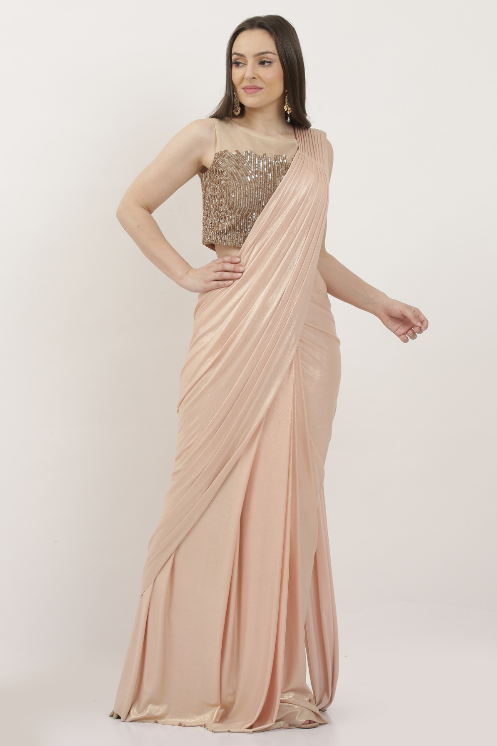 ROYAL PEACH DRAPE SAREE