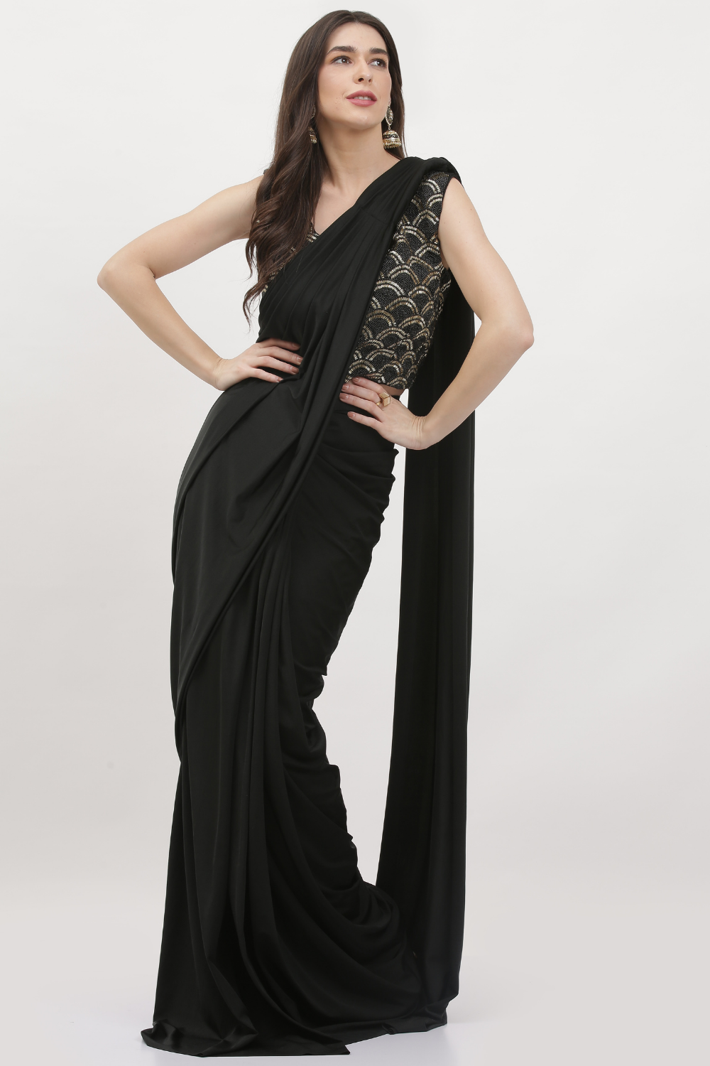 FLOWY GOWN BLACK DRAPE SAREE