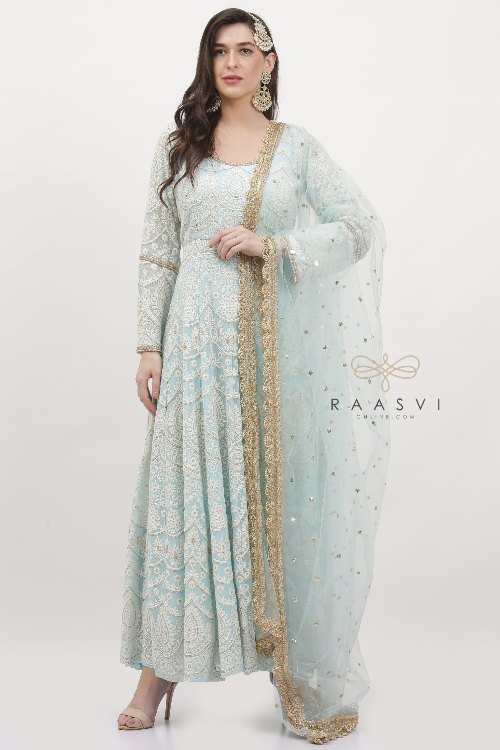 ICE BLUE EMBROIDED ANARKALI