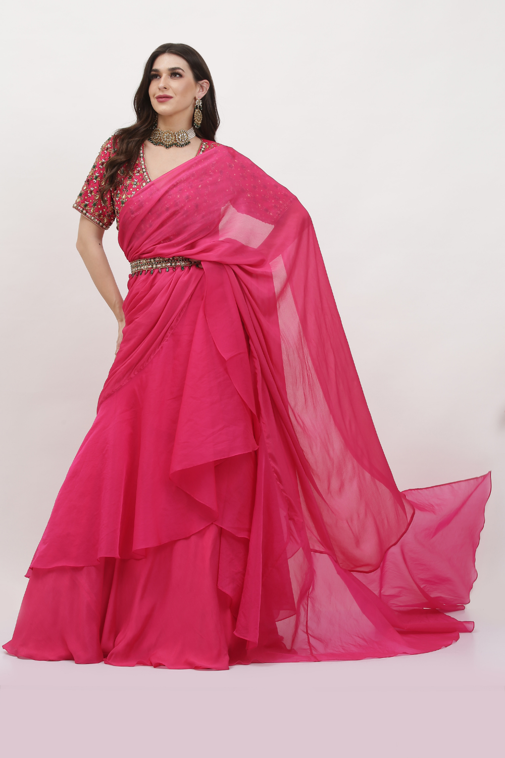 FUSCIA PINK DRAPE LEHENGA SET