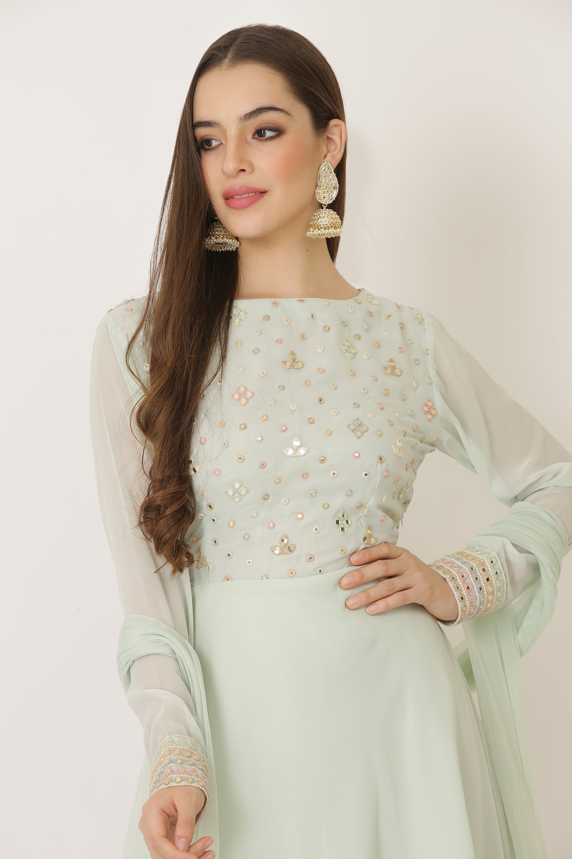 LIGHT MINT GREEN DRESS WITH PLAZZOS