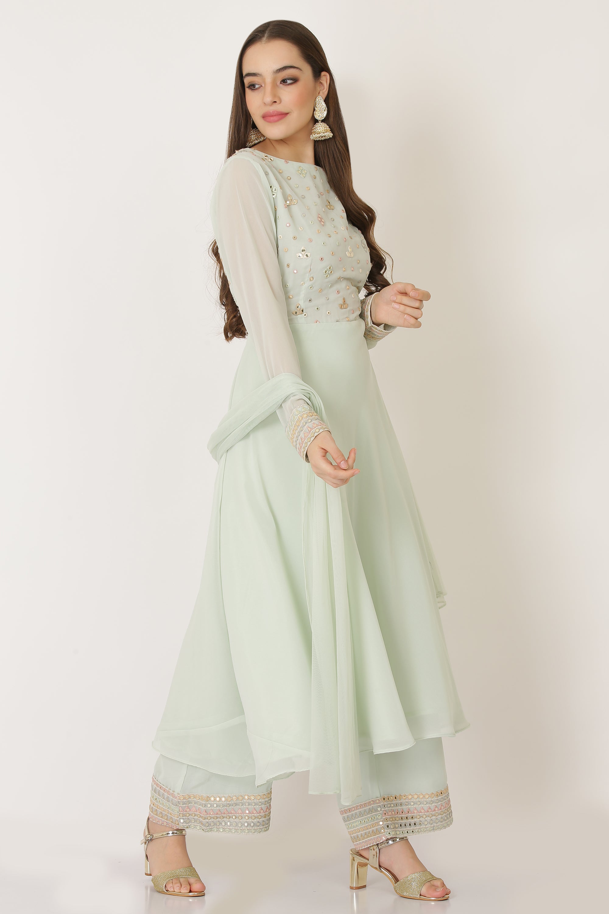 LIGHT MINT GREEN DRESS WITH PLAZZOS