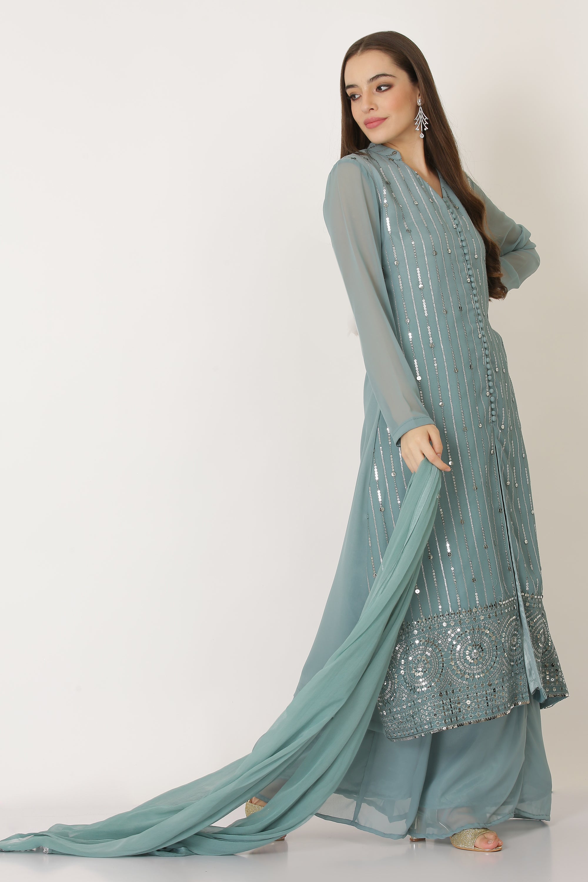 SUMMER SKY GREEN OMBRE SUIT WITH PALAZZOS