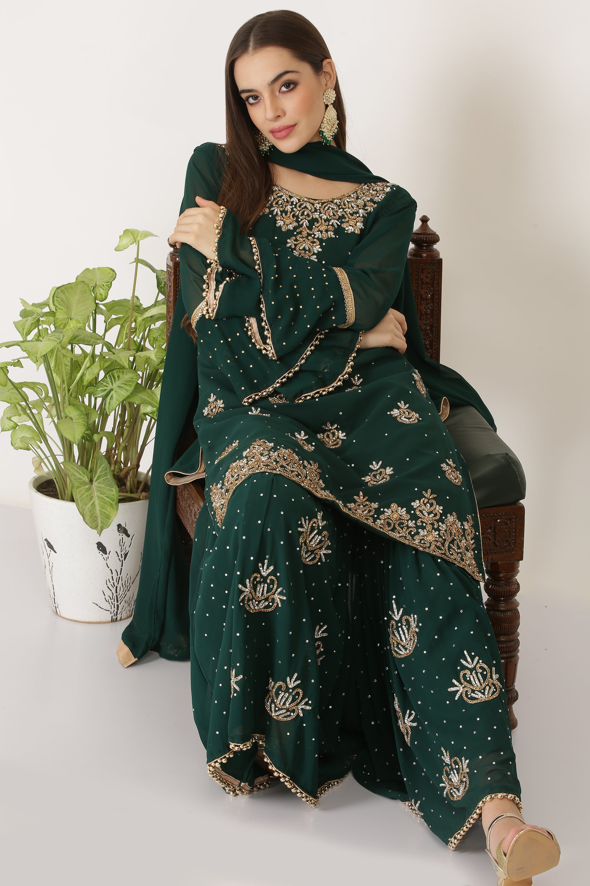 SHOW TOPPER BOTTLE GREEN SHARARA SET