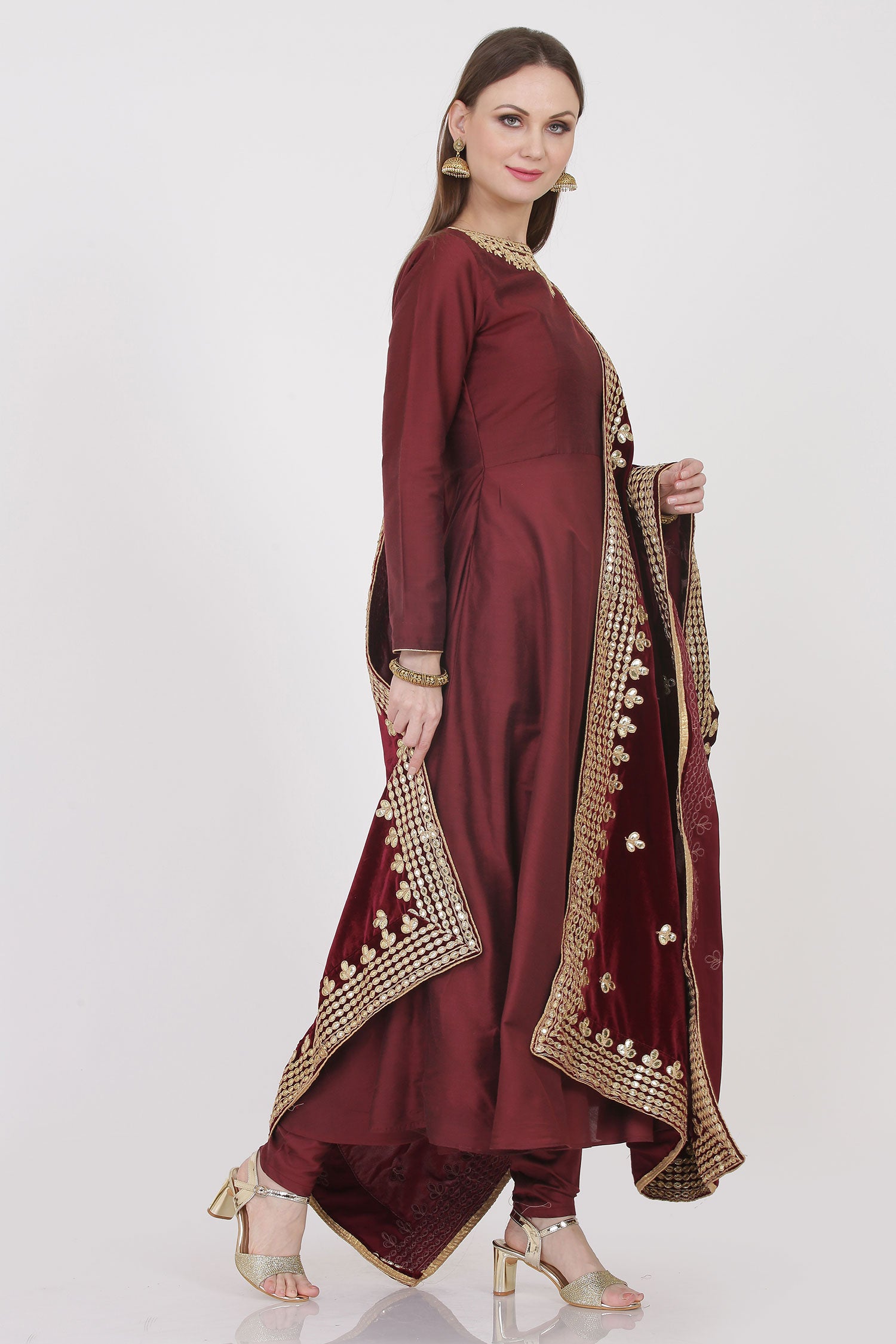 Velvet Embroidered Shawl Suit