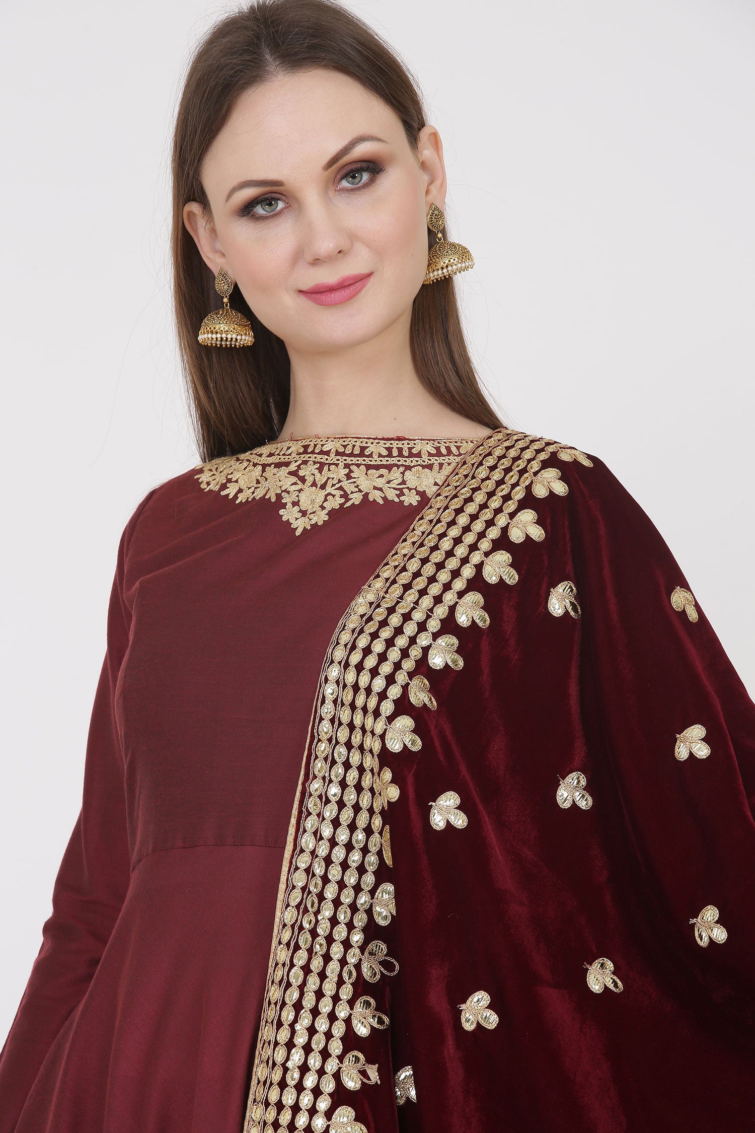 Velvet Embroidered Shawl Suit