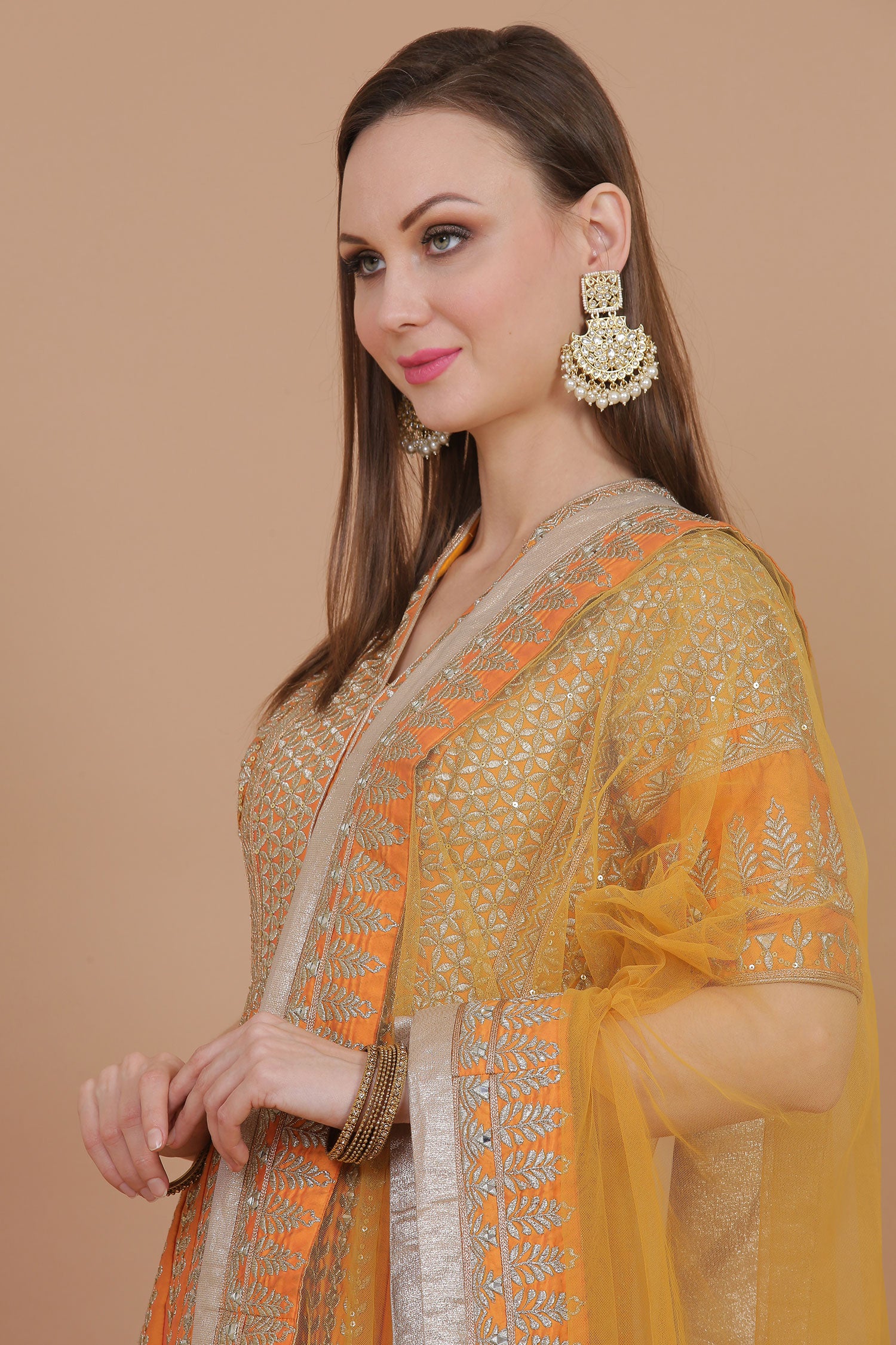 Rust Orange Heavy Sangeet Outfit