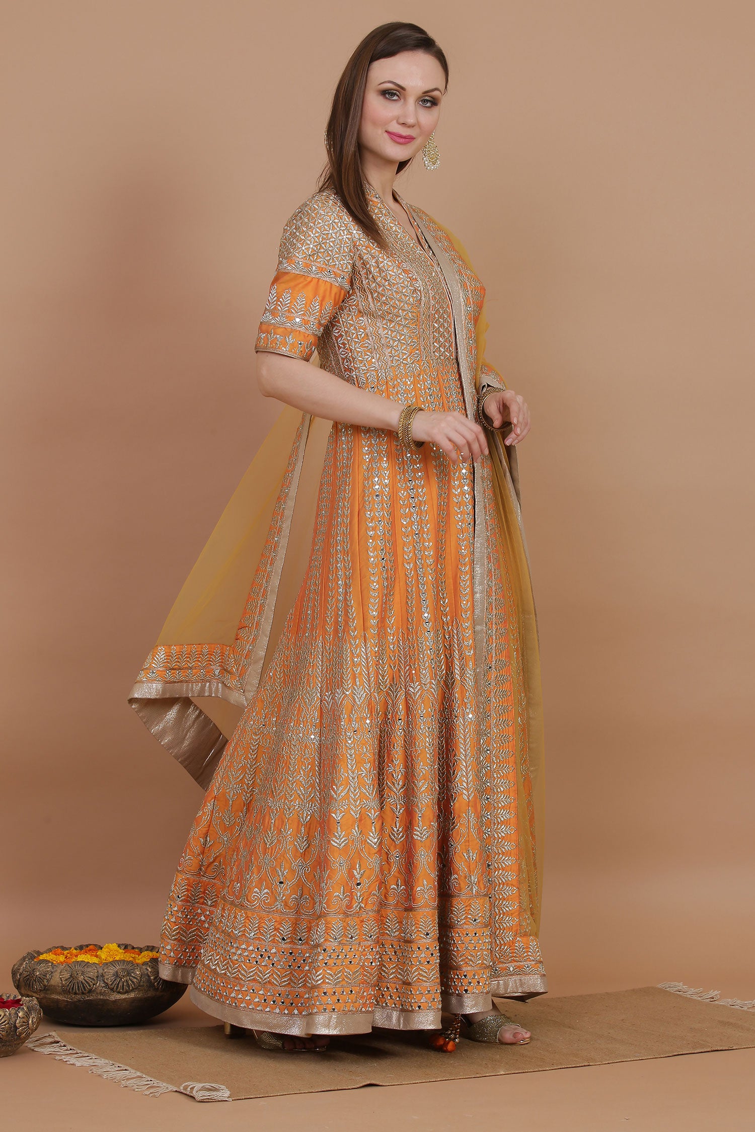 Rust Orange Heavy Sangeet Outfit