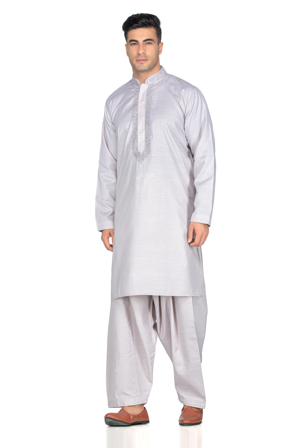 Casual grey kurta with delicate thread emboidery