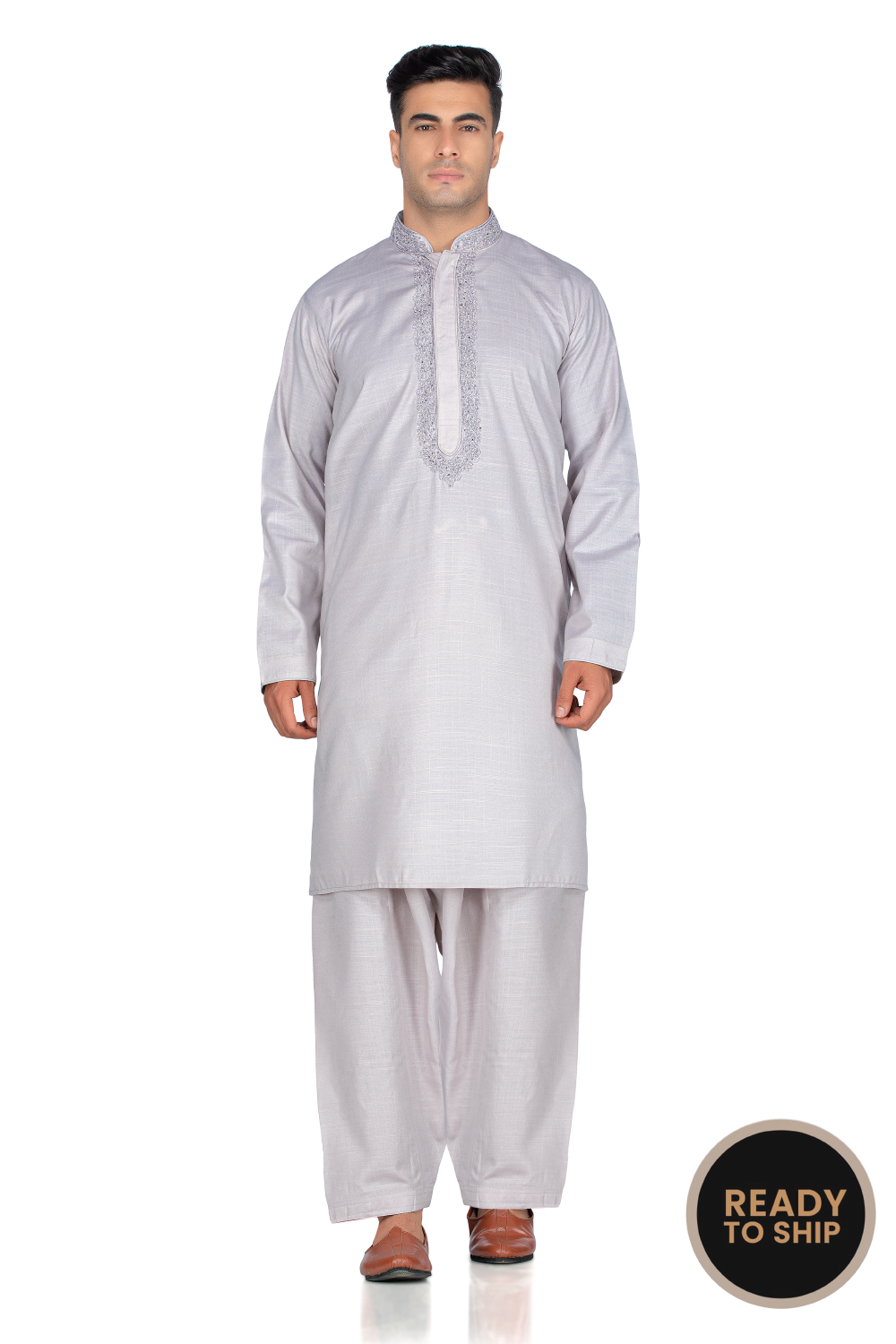 Casual grey kurta with delicate thread emboidery