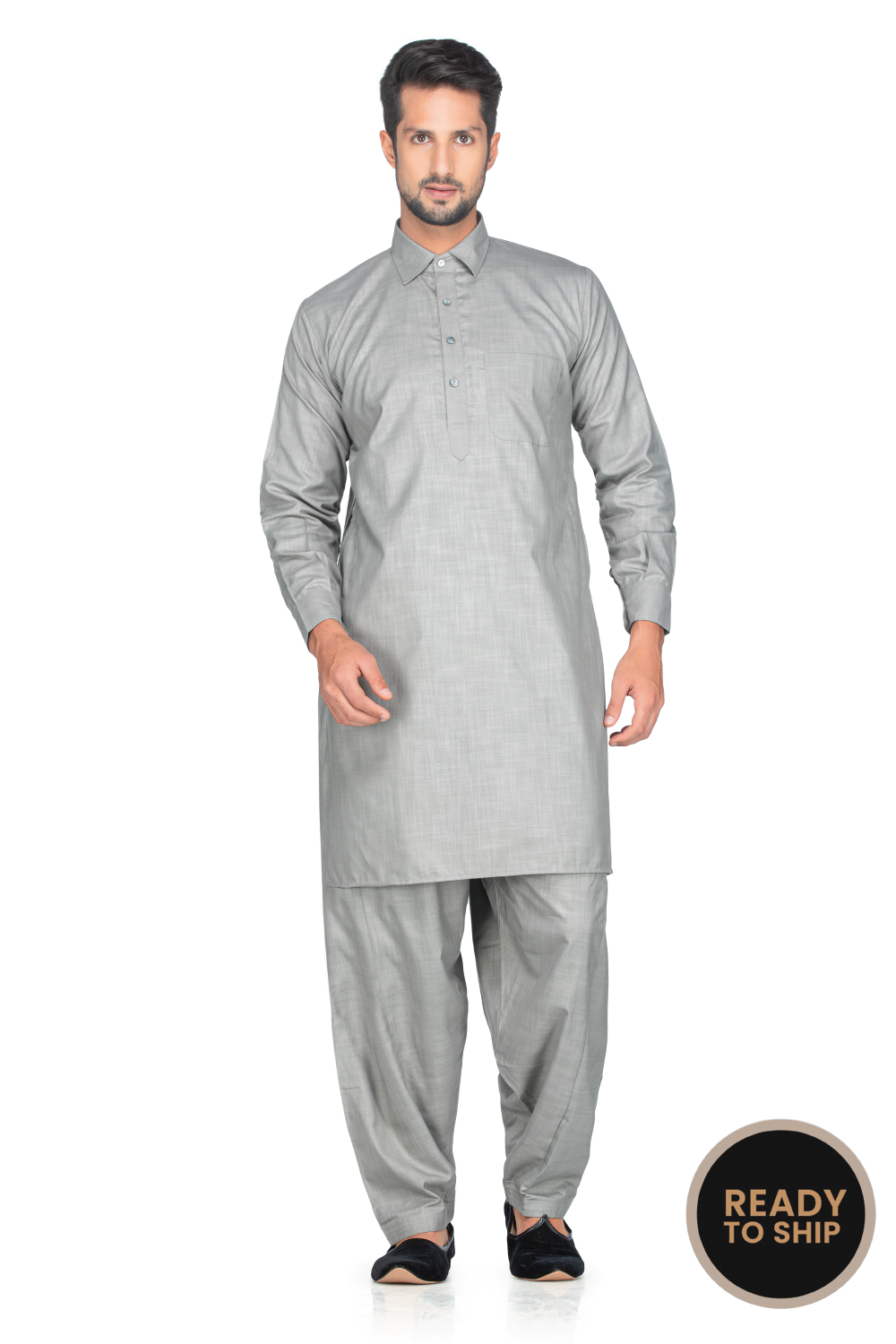 Casual and stylish grey shirt collar kurta and salwar