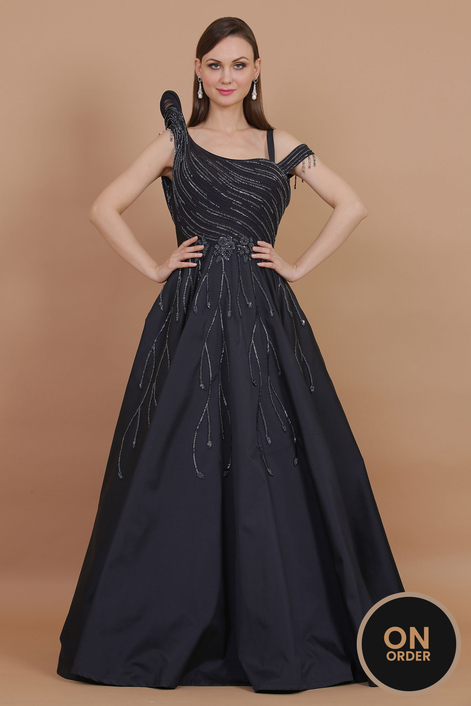 Midnight Blue Gown Embellished With Hand Embroidery
