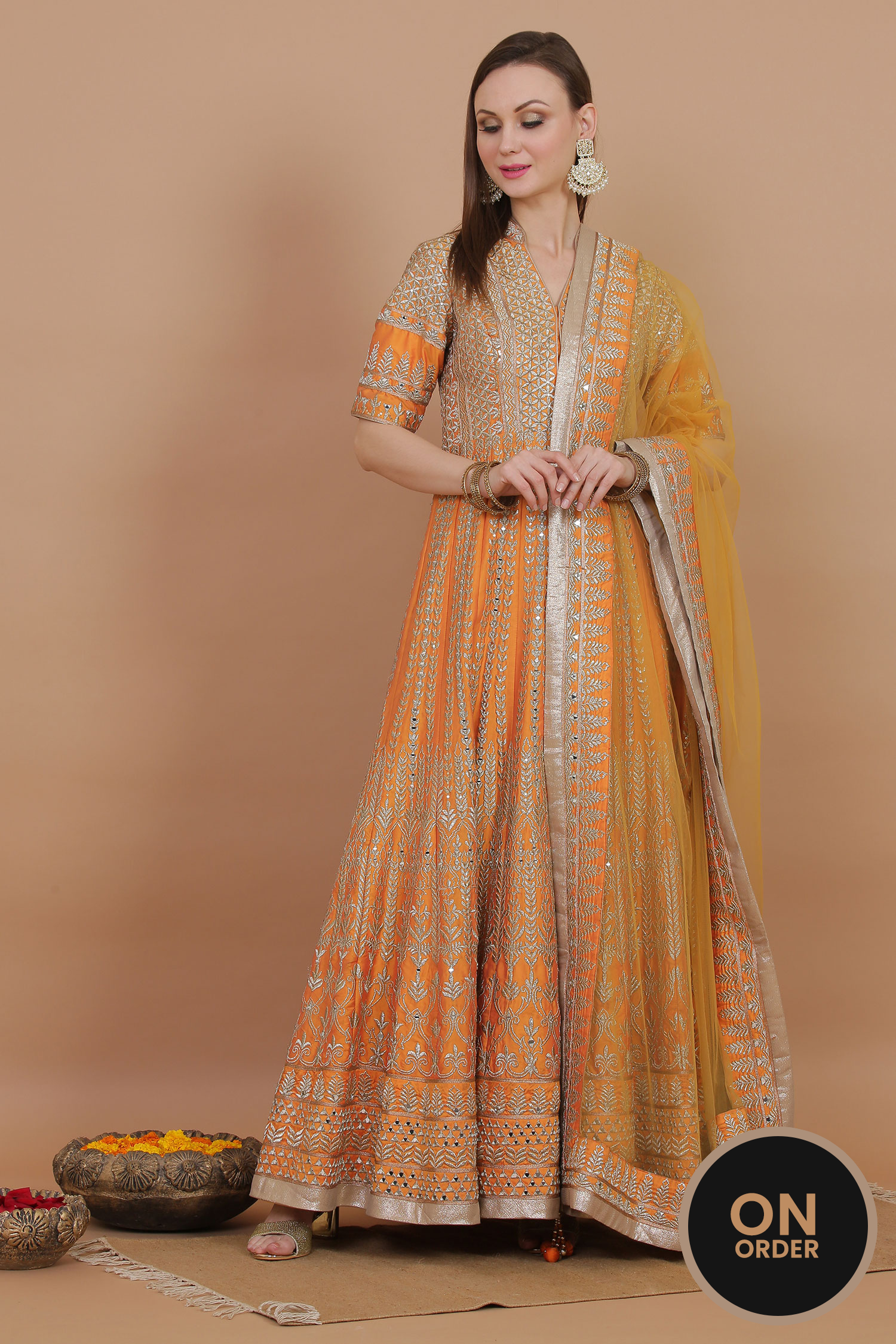 Rust Orange Heavy Sangeet Outfit